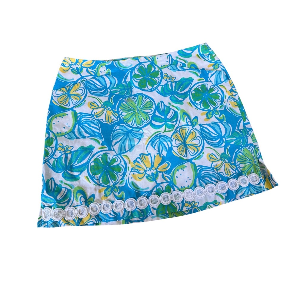 Lilly Pulitzer Marigold Skort blue & yellow floral print tropical beach Coastal